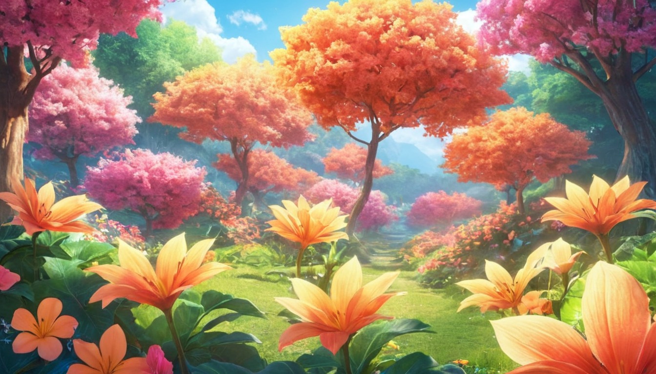 wallpaper, anime, colorful, floral, scenery