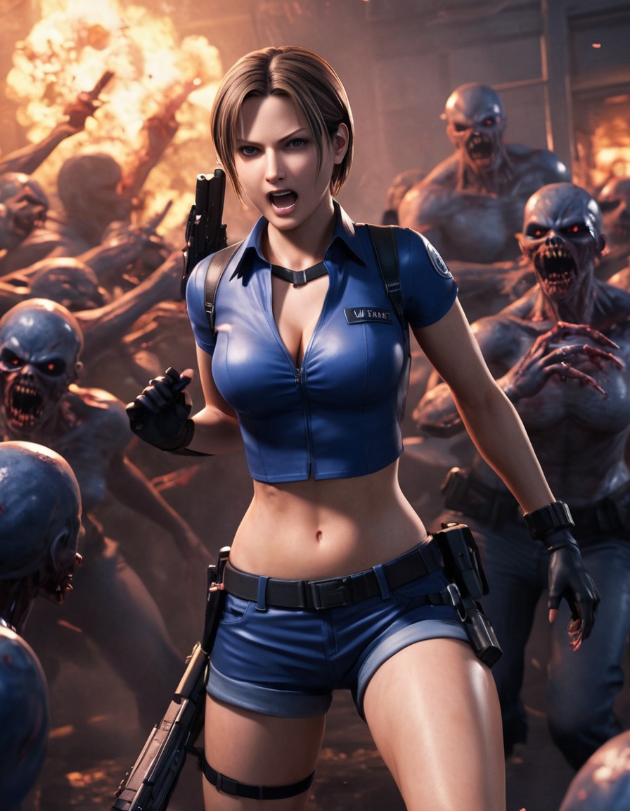 jill valentine, resident evil, action, zombies, video game, survival horror, character illustration, anime, games