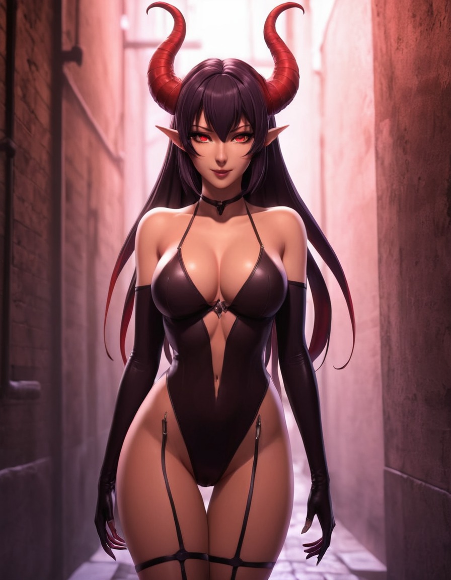 seductive, succubus, shadowed alley, fantasy