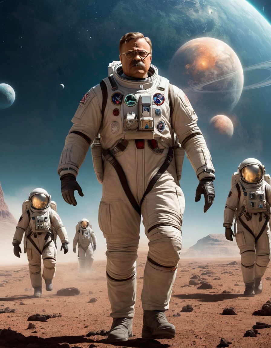 futuristic, theodore roosevelt, space exploration, mission, leadership, science fiction