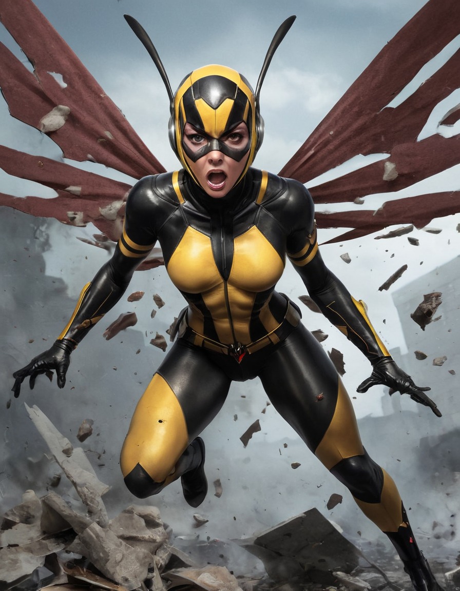 the wasp, superhero, battle, ripped clothes