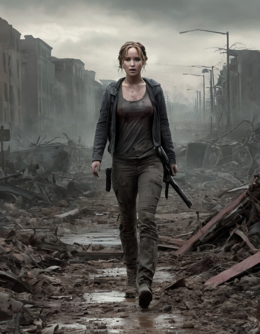 jennifer lawrence, zombie, post-apocalyptic, landscape, celebrities