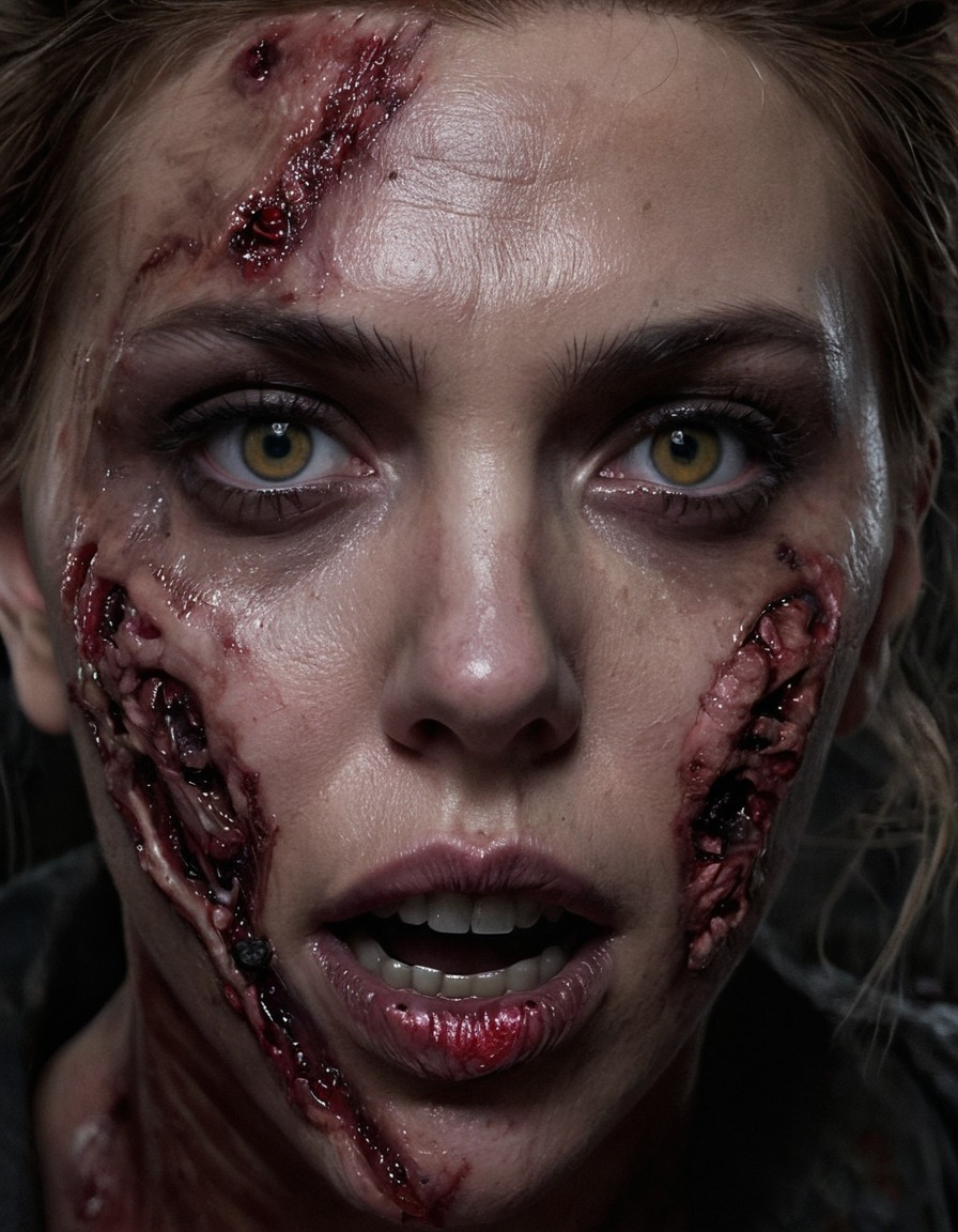 scarlett johansson, zombie, horror, decaying flesh, glowing eyes, celebrities