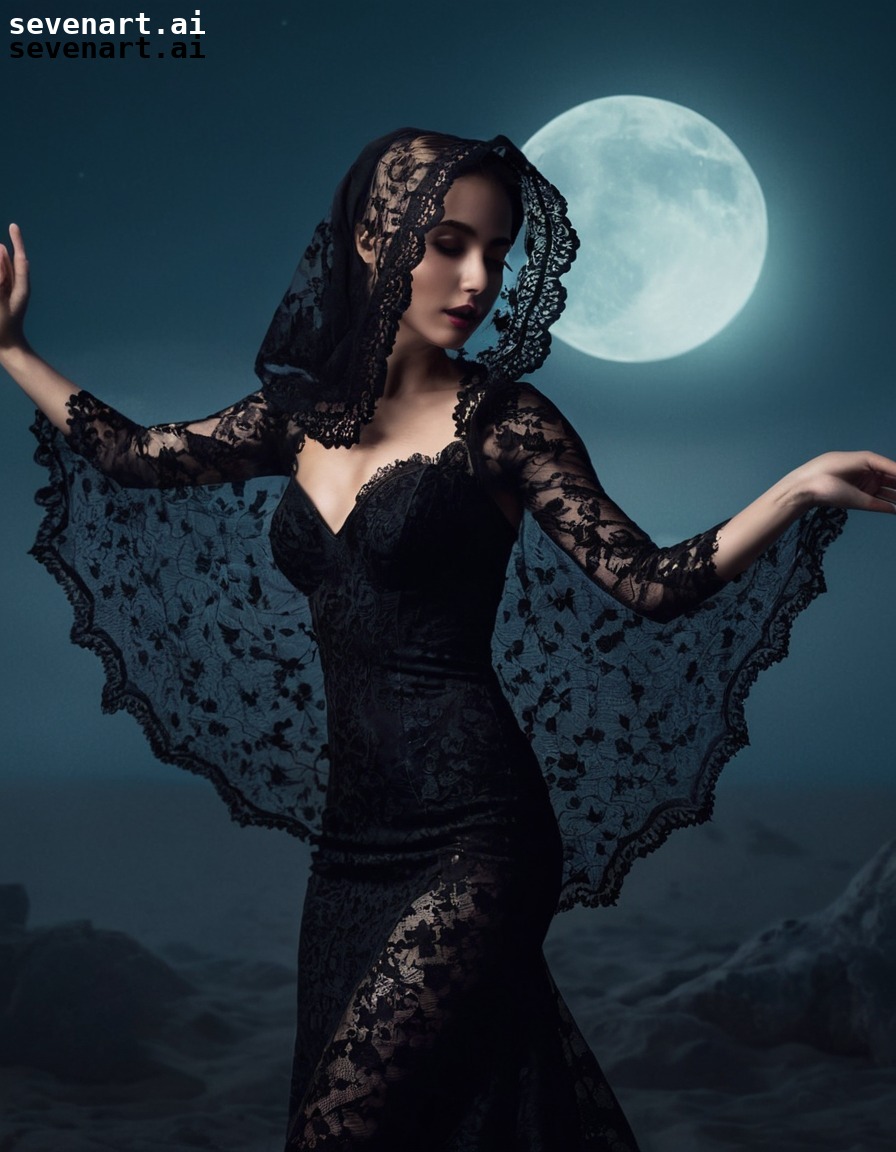 mysterious, enchanting, woman, moonlight, dancing