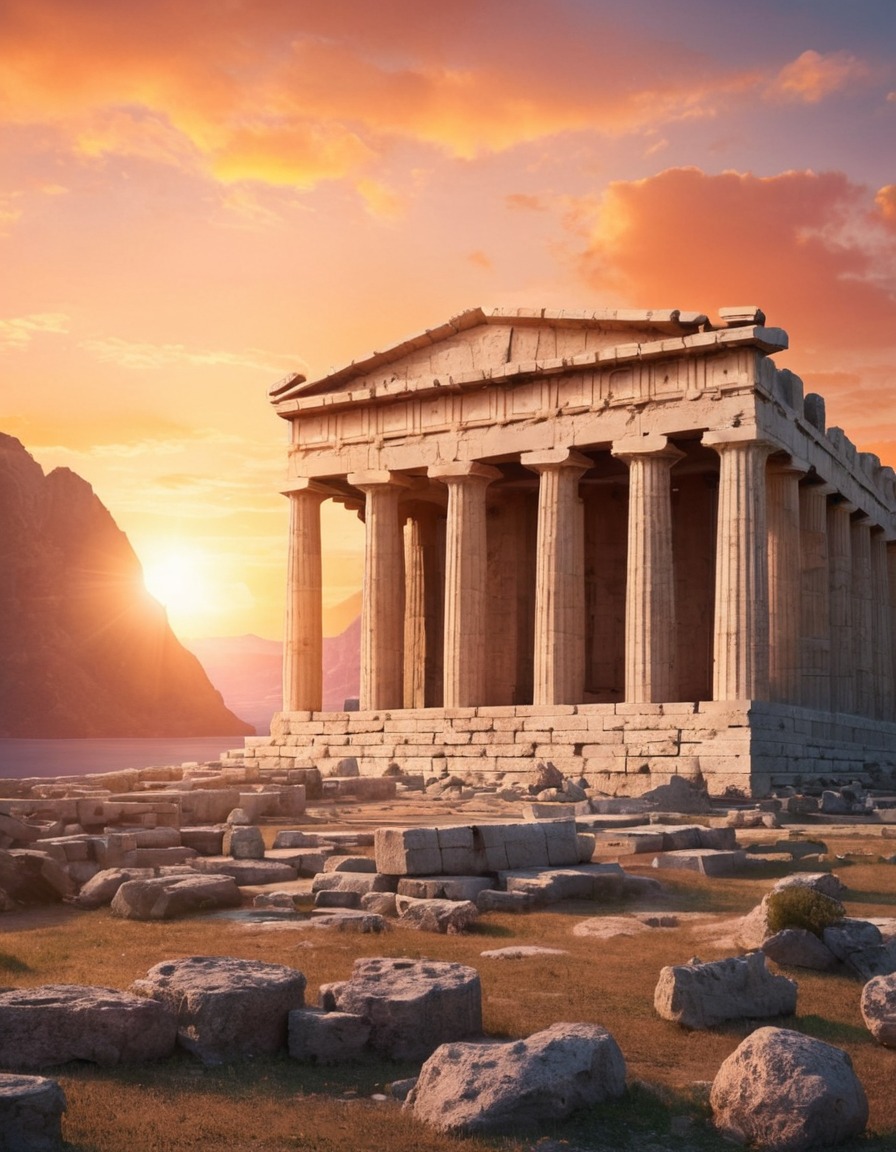 ancient ruins, greek, temple, sunset, historical site