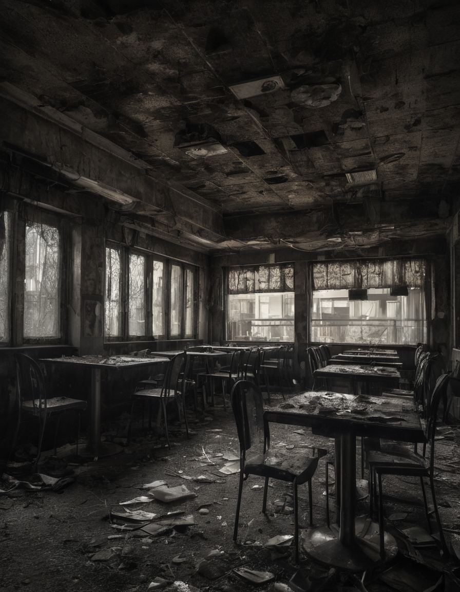 abandoned, restaurant, urban, big city, disused building, empty establishment