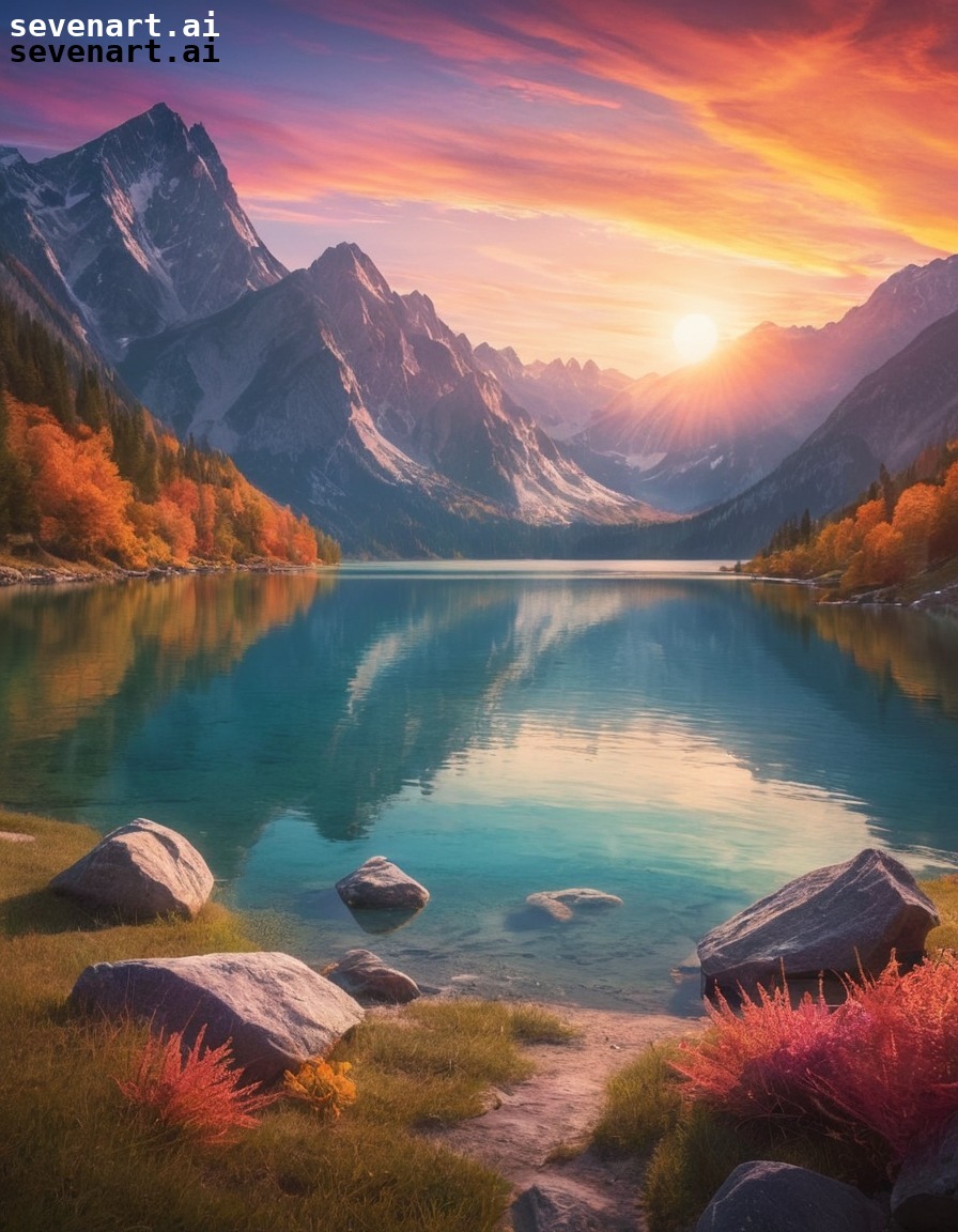 nature, sunrise, lake, mountains, tranquil