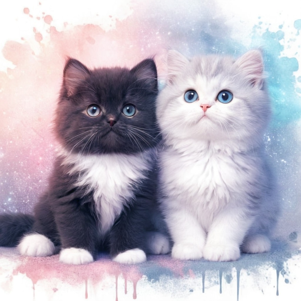 animals, cats, kittens, sweet, watercolor