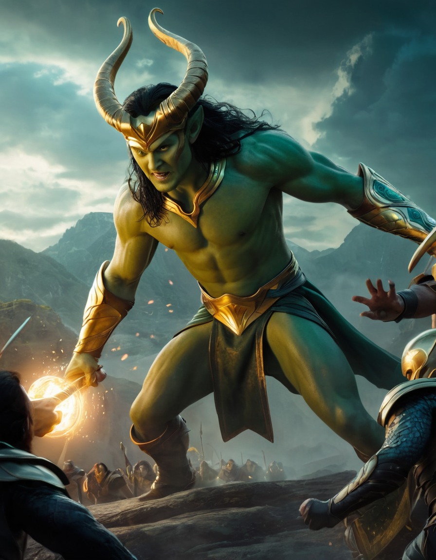 loki, epic battle, monsters, marvel, norse mythology, fight scene