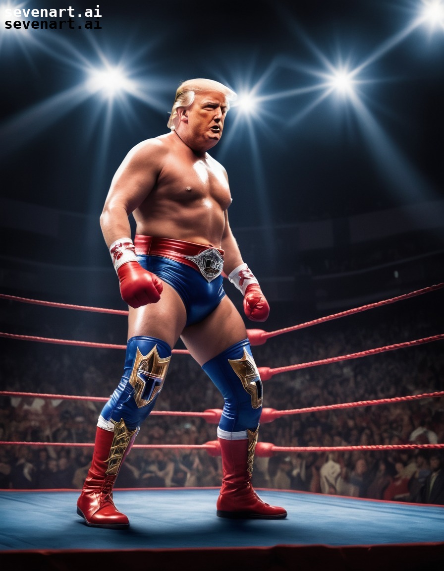 wrestler, donald trump, wrestling gear, spotlight, dramatic pose, trump, donaldtrump