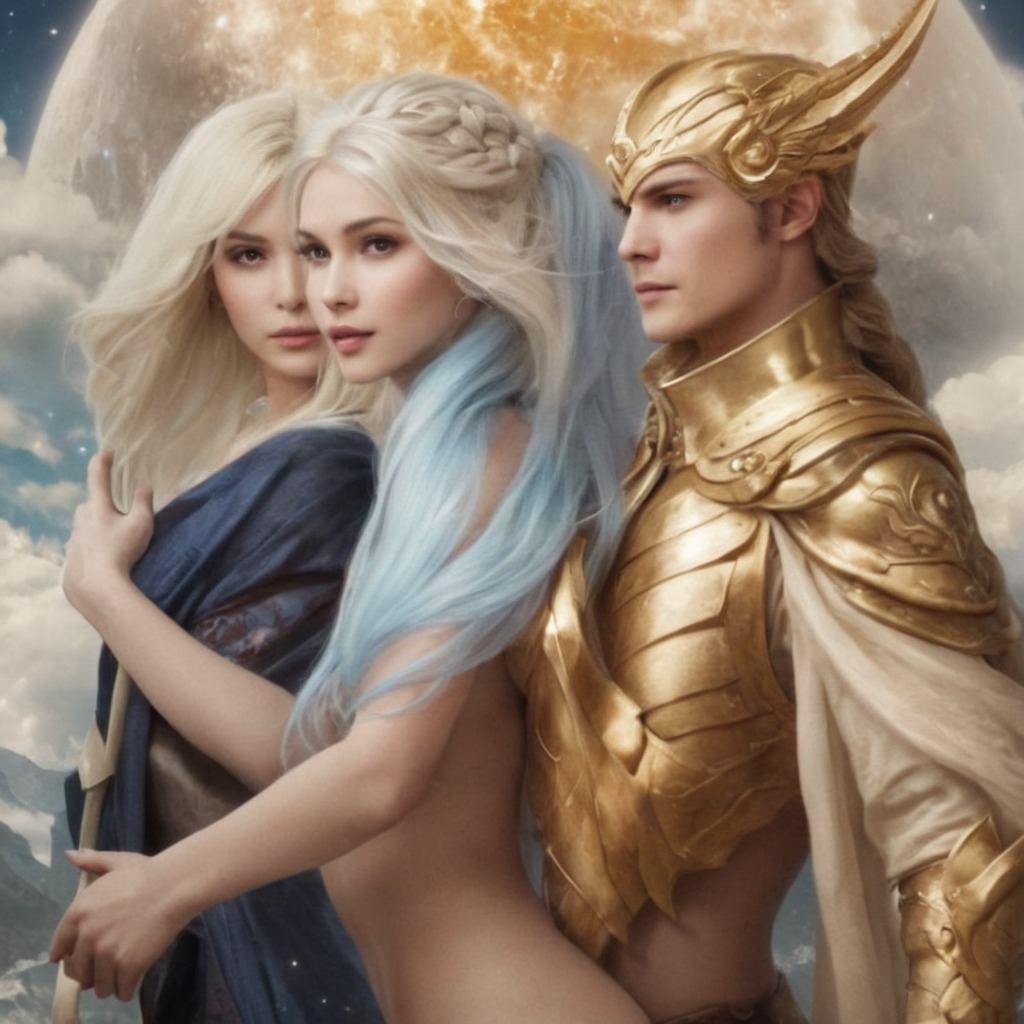 dreamup, magic, digitalpainting, fantasycharacter, love, loveromance, mythological, queerart, lgbtqpositivity, ai_art