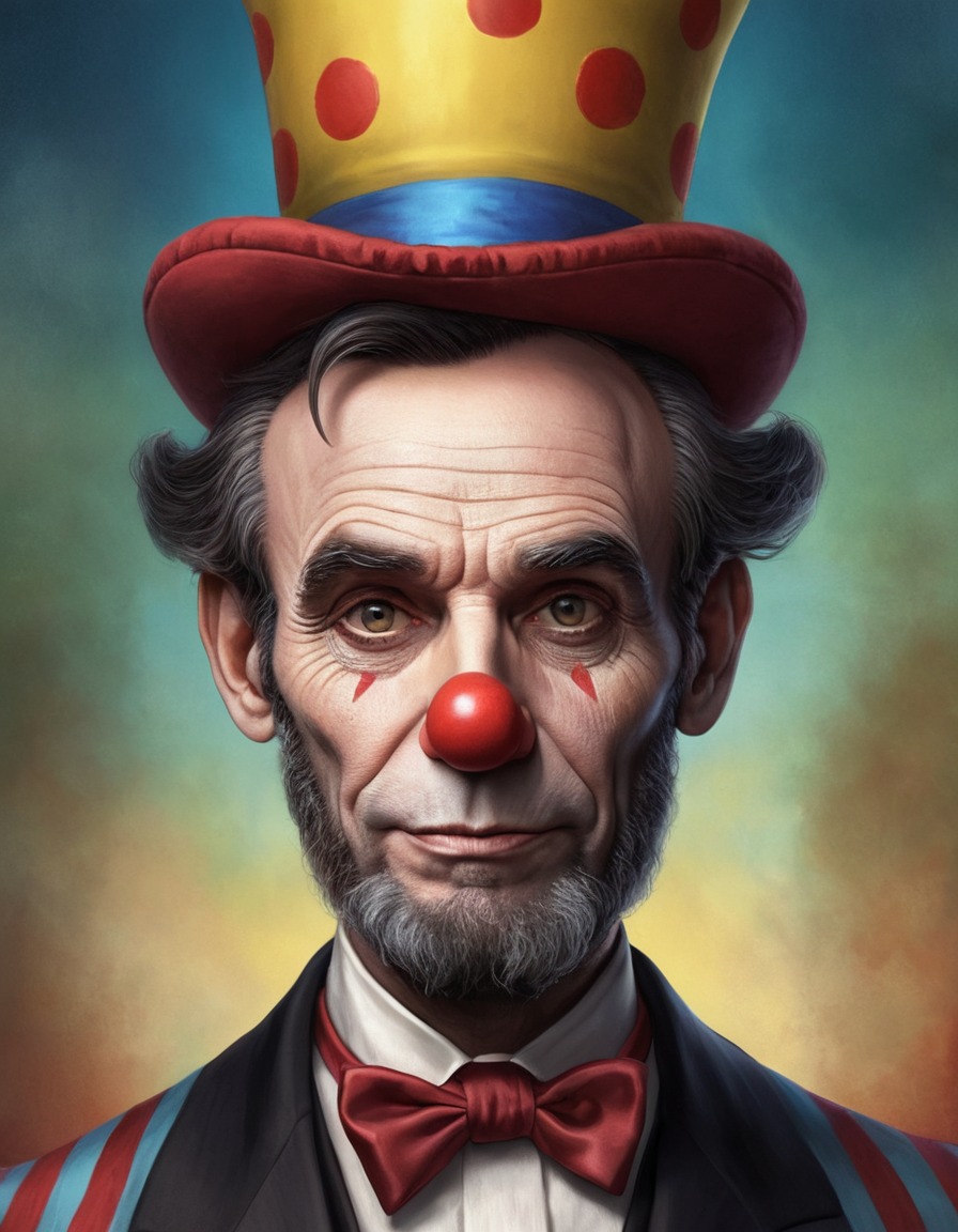 abraham lincoln, clown, whimsical, caricature, funny