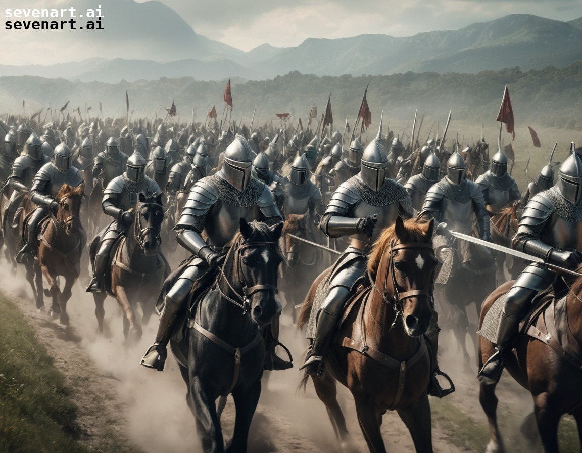 medieval, knights, horseback, army, battle