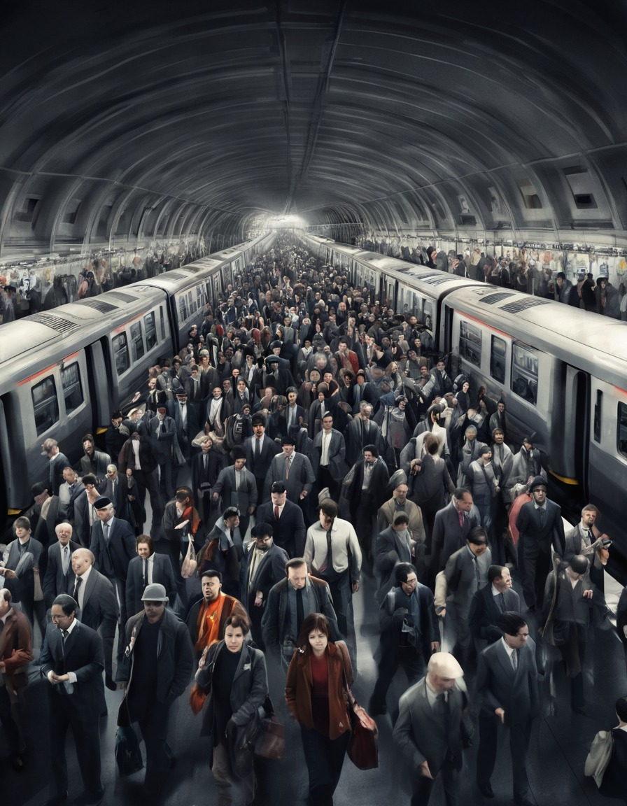 crowded, metro station, rush hour, trains, transportation, modern city, city