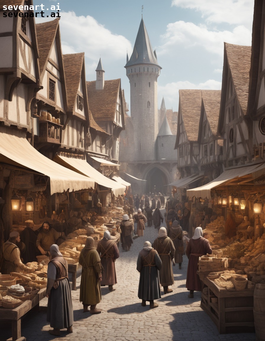 medieval, marketplace, merchants, shoppers, haggling, middle ages