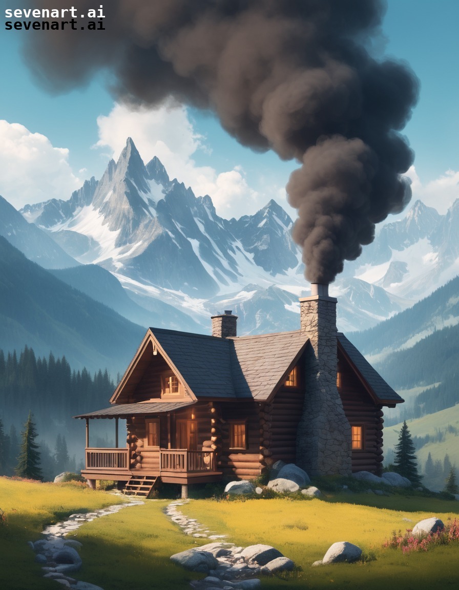 cabin, mountains, cozy, smoke, design, house, home