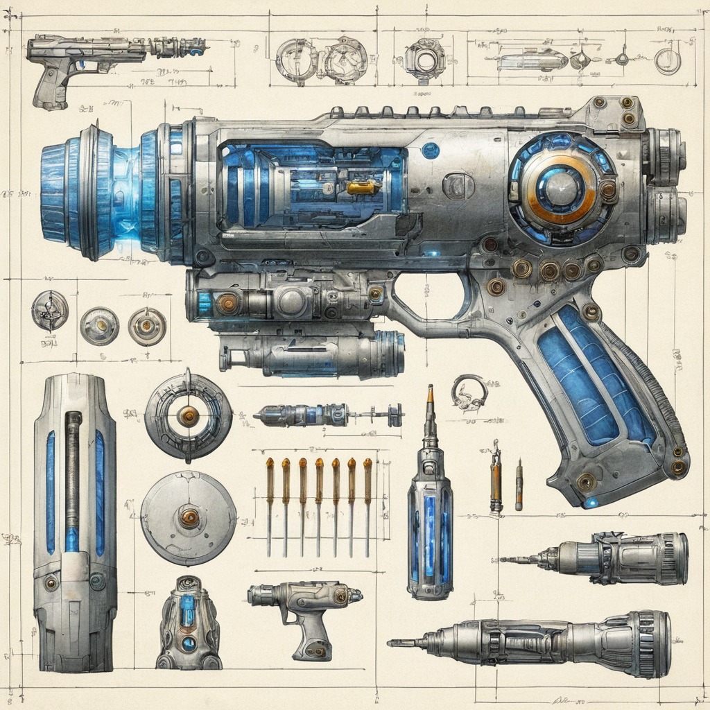 scifi, weapon, gun, military, pistol, plan, raygun, spec