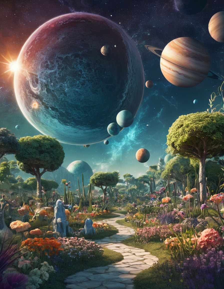 celestial, garden, planets, space, universe, stars