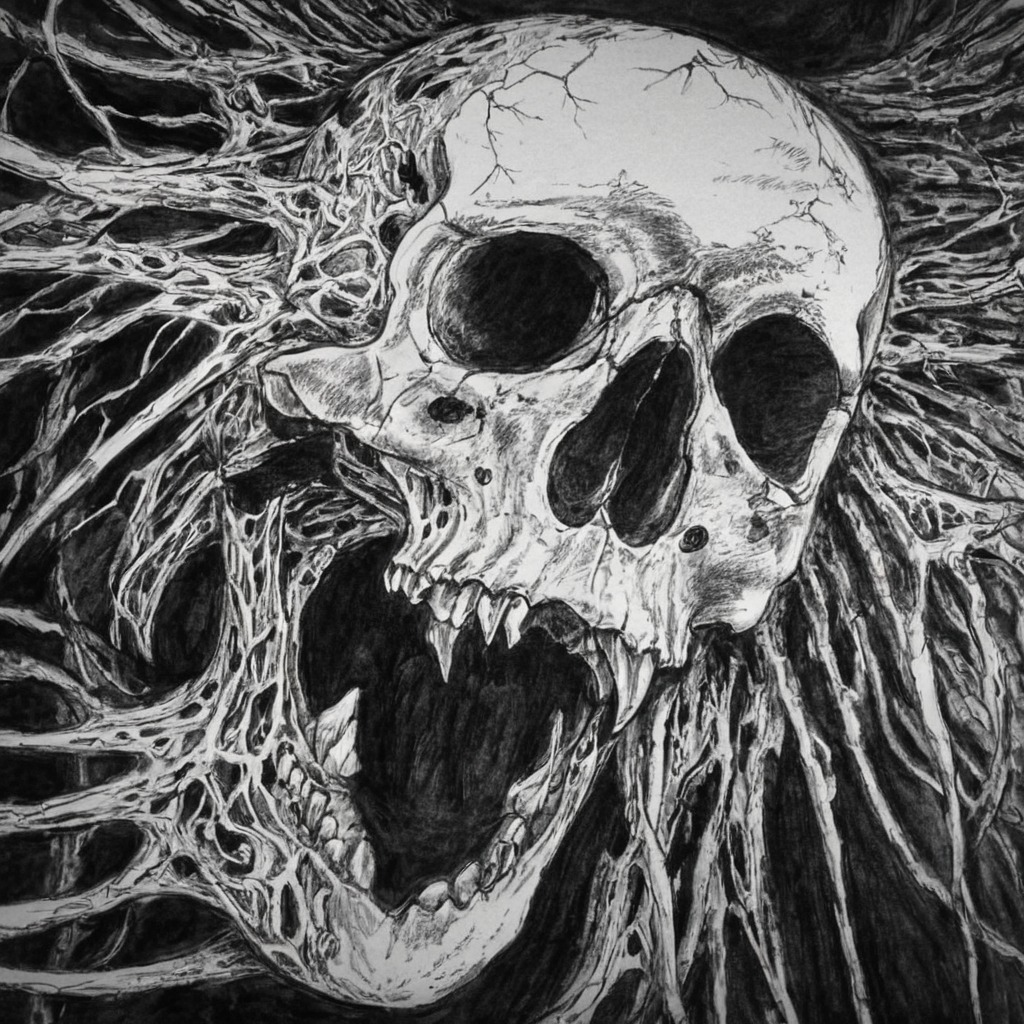 art, illustration, drawing, dark art, horror, fantasy, surreal, macabre, skull