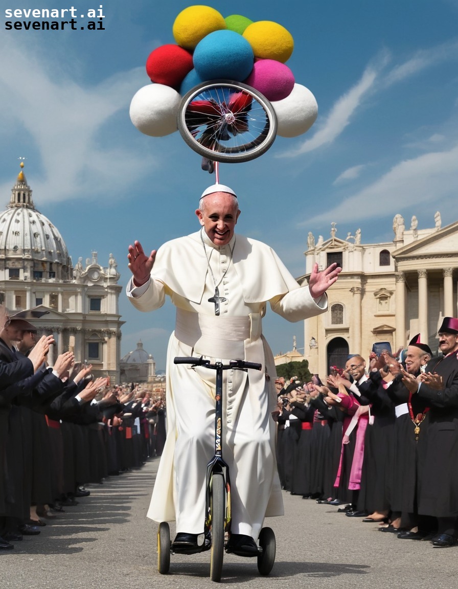 pope francis, unicycle, juggling, hats, humor, vatican