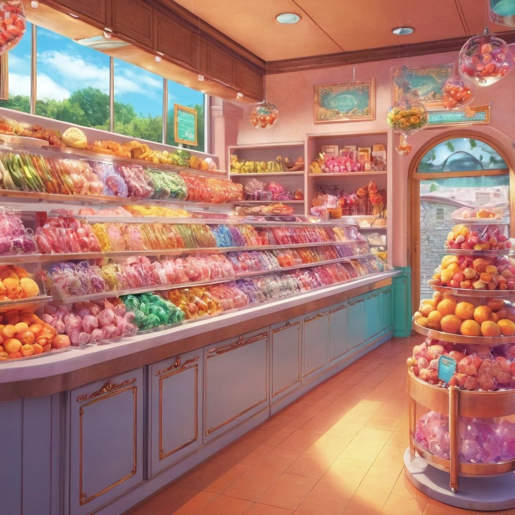 animestyle, bright, candies, candy, candystore, cheerful, colorful, confection, vibrant, aiart, dreamup