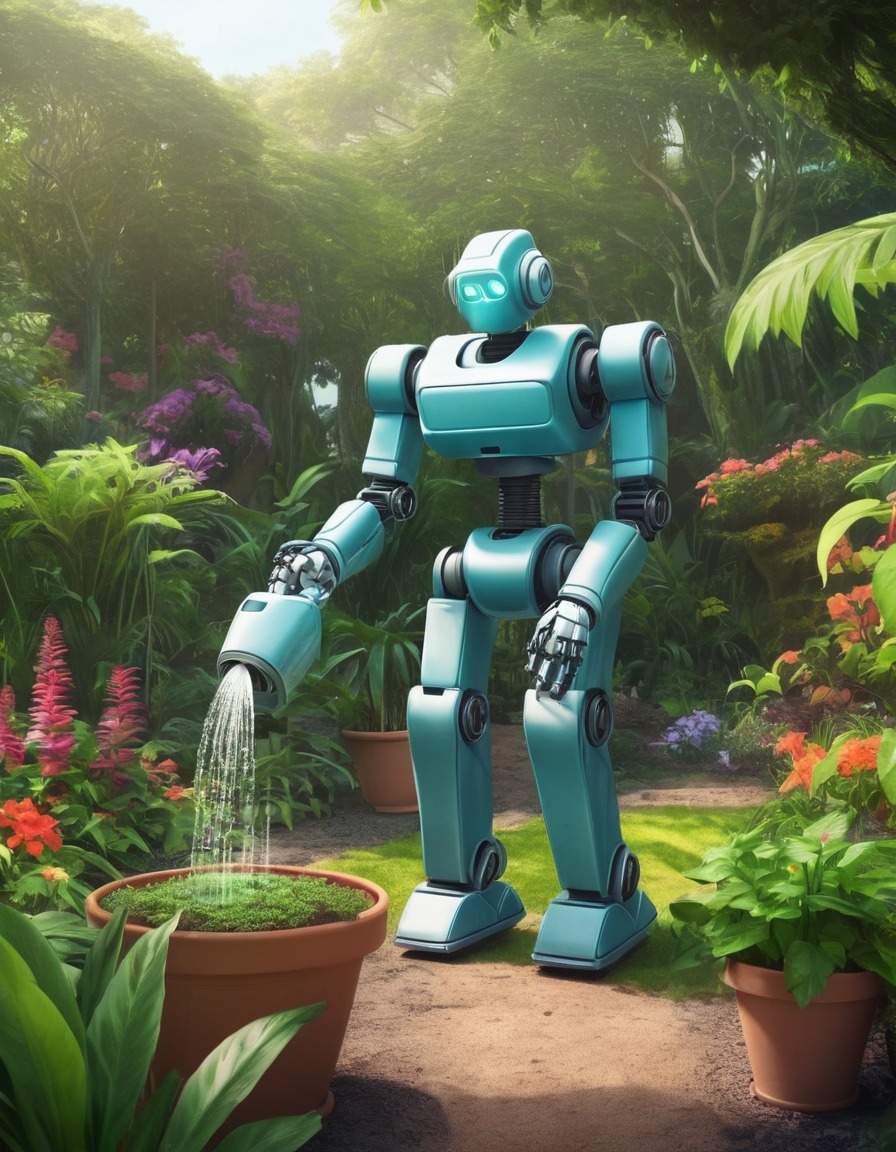 robot, gardening, plants, lush, botanical garden, robots