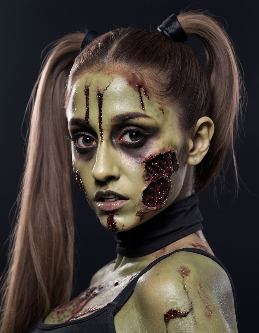 ariana grande, zombie, high ponytail, glam makeup, horror, halloween, celebrities