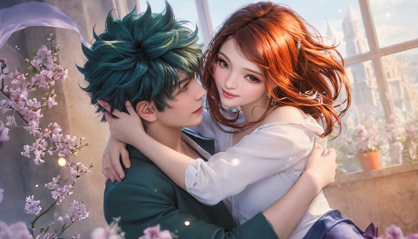 adorable, couple, cuddling, cutecouple, digitalart, embrace, peaceful, portrait, prettygirl, romance, romatic, coupleromance, midoriyaizuku, urarakaochako, izuocha, midoriyaxuraraka, aigenerated, midjourney, 726shsart, bnjacob