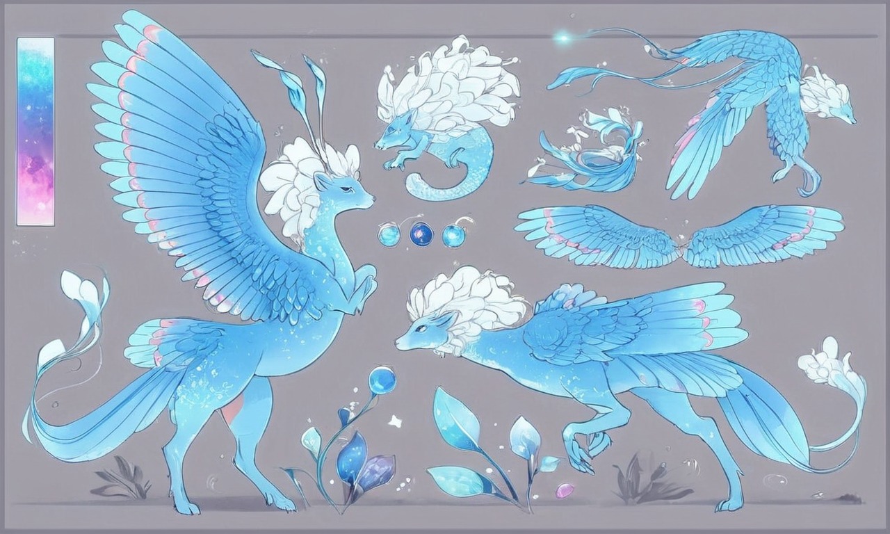 characterdesign, referencesheet, creature, bird, commission, custom, ice, phoenix