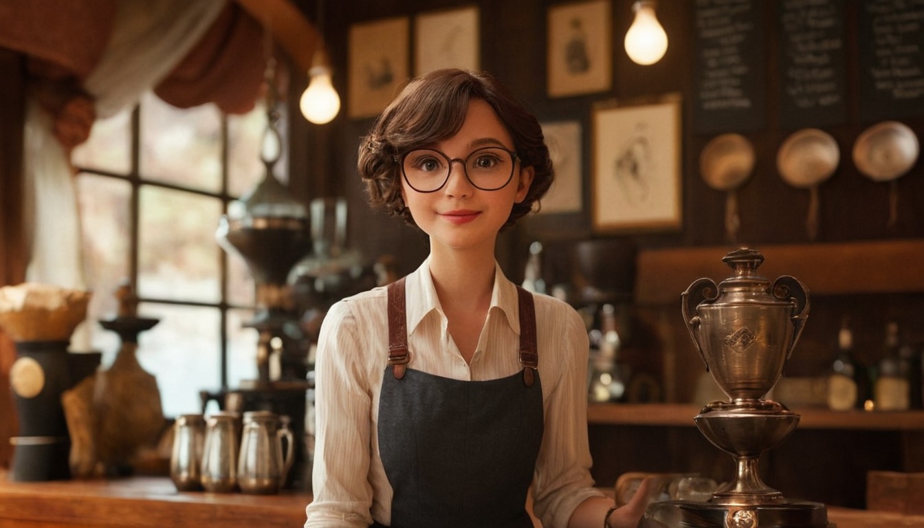 portrait, cafe, waitress, animationmovie