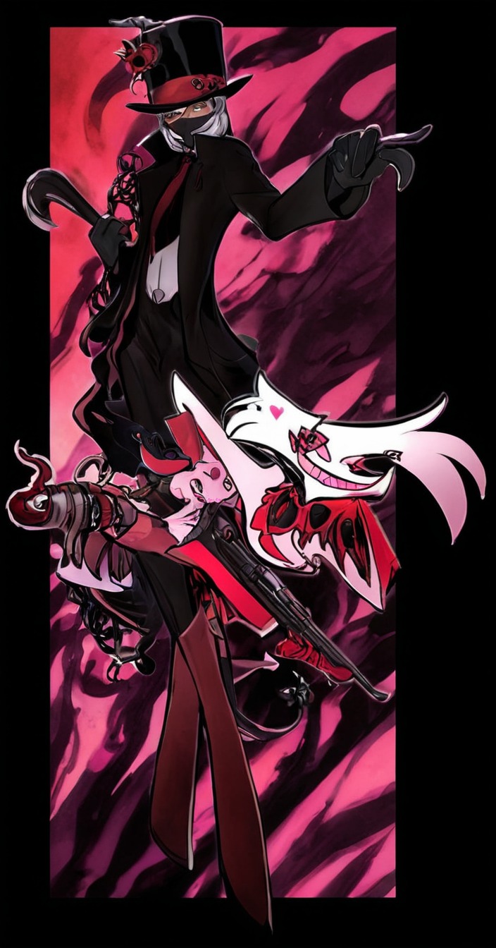 black, fanart, villainous, villainy, villanos, white, black_hat, henlp, angel_dust, hazbin_hotel