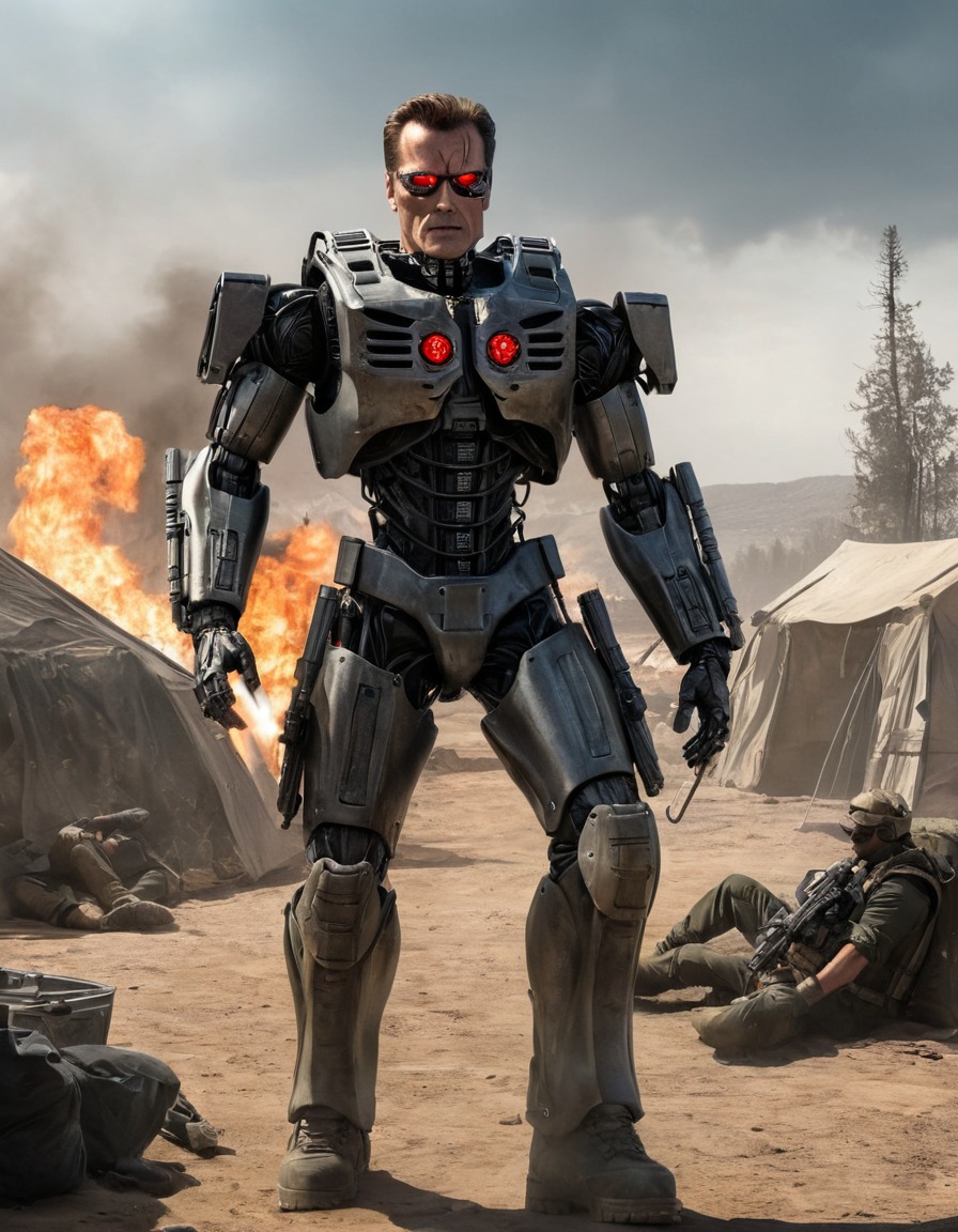 t-800, terminator, infiltrating, human resistance camp, robots, games, movies