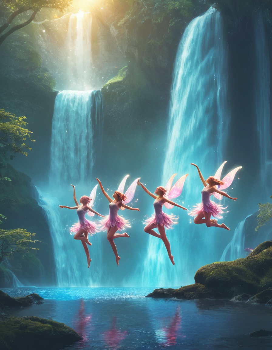 fairies, dancing, magical, waterfalls, enchanting, fantastic