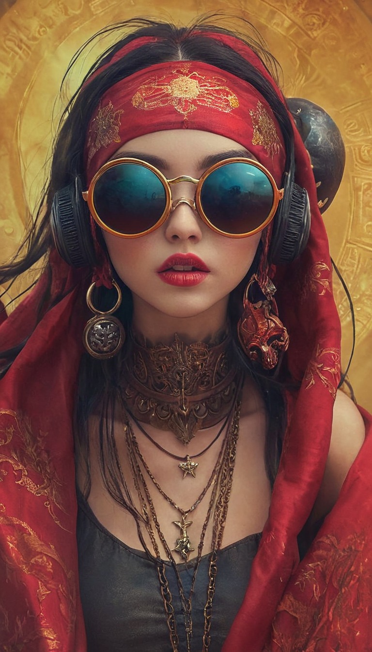 character, coolgirl, desing, girl, headphones, pirate, pirategirl, piratewoman, red, sunglasses, art