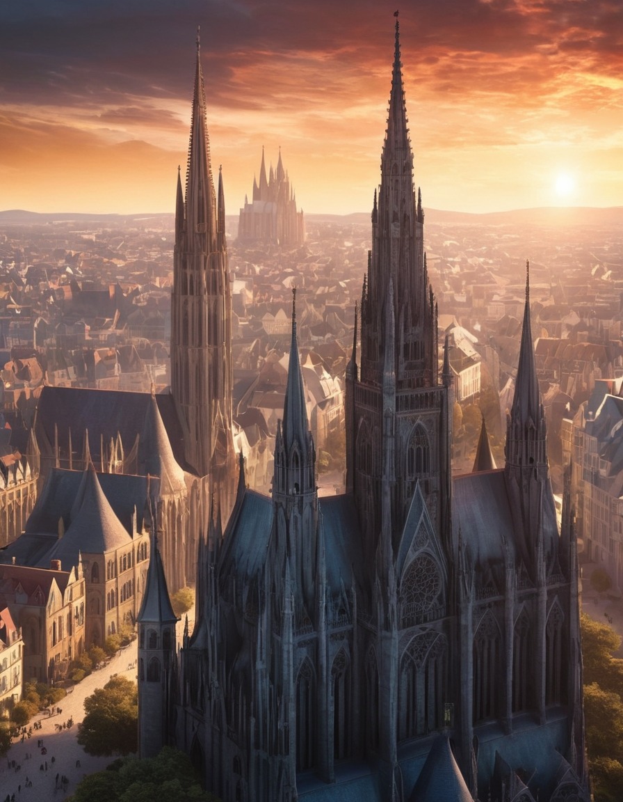 architecture, gothic, cityscape, cathedrals, spires, skyline