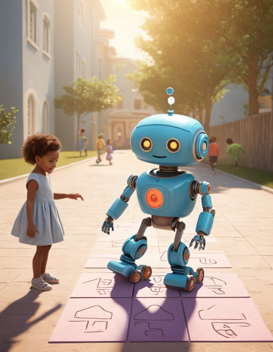 robot, hopscotch, children, playtime, artificial intelligence, interactive, technology