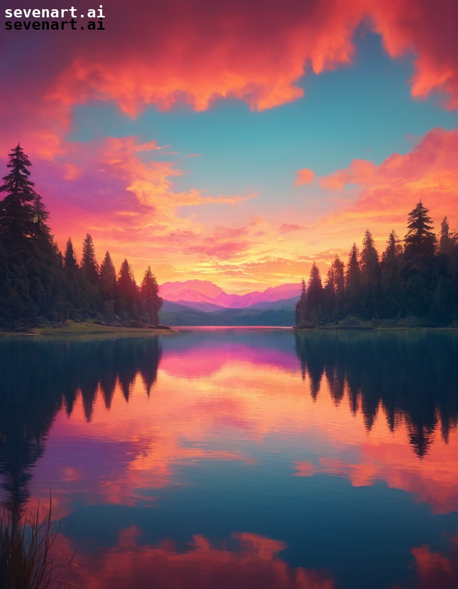 nature, landscape, sunset, lake, reflection