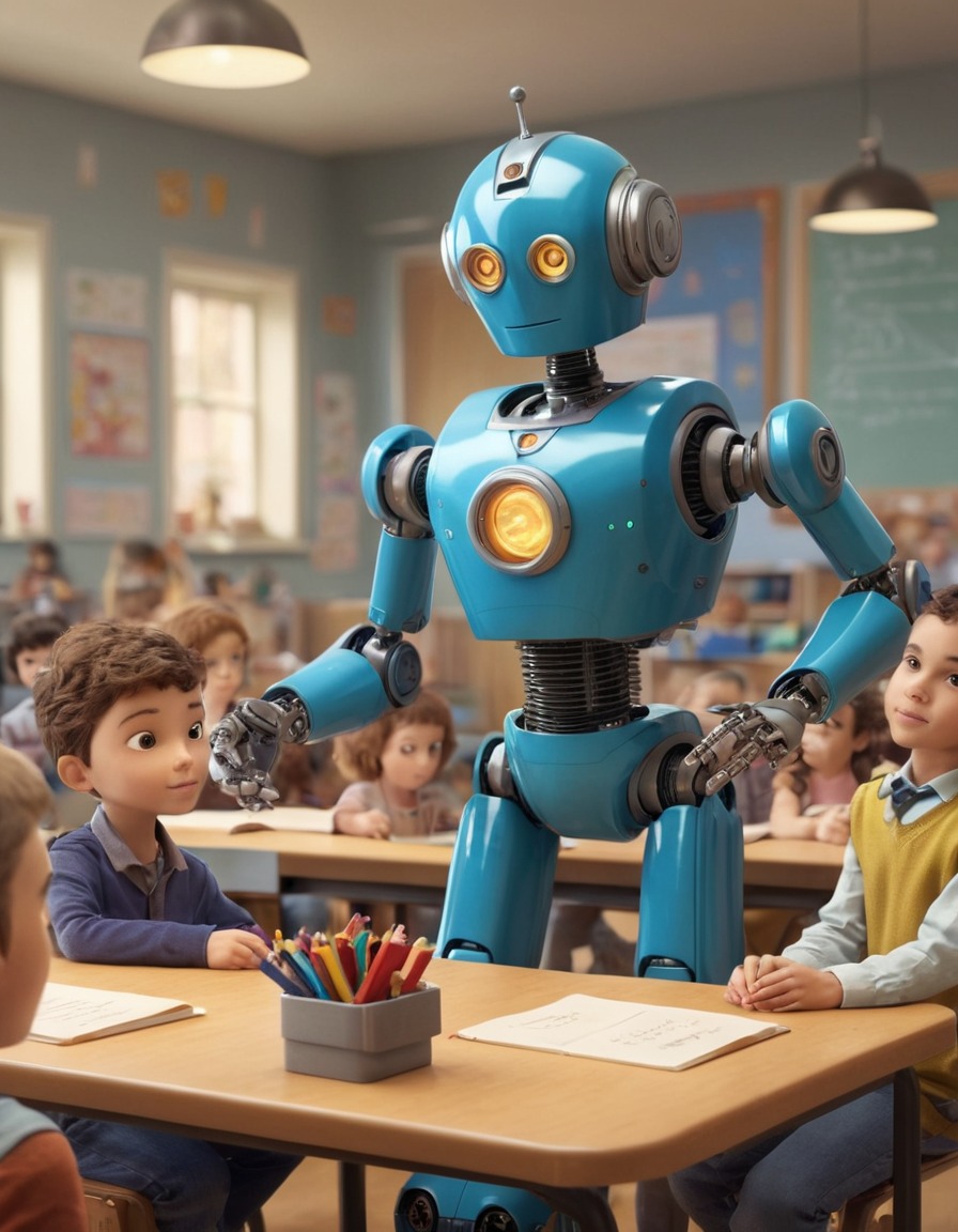 robot, teacher, classroom, education, technology., robots