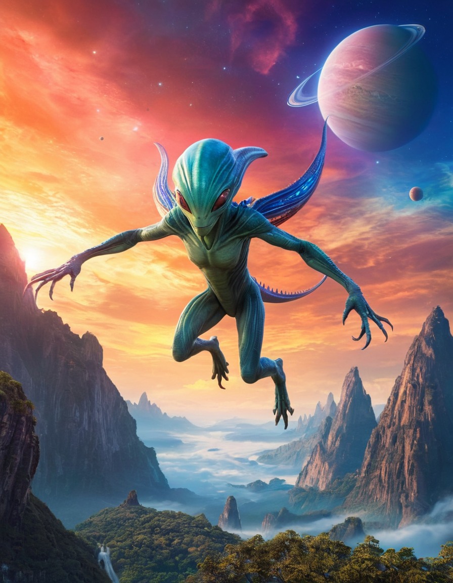 alien, creature, majestic, colorful skies, home planet, extraterrestrial, aliens