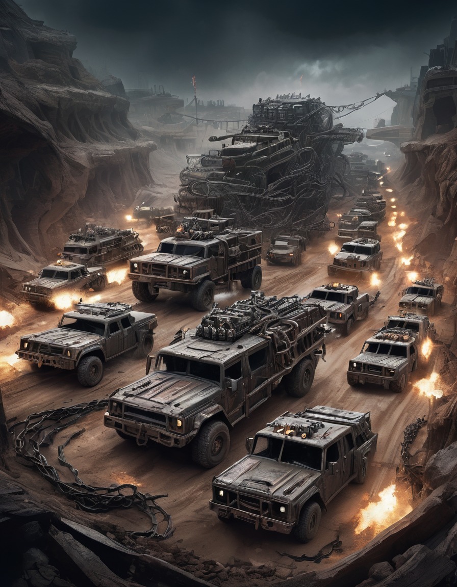 vehicles, convoy, pursuit, battle, survival, enemies, mad max