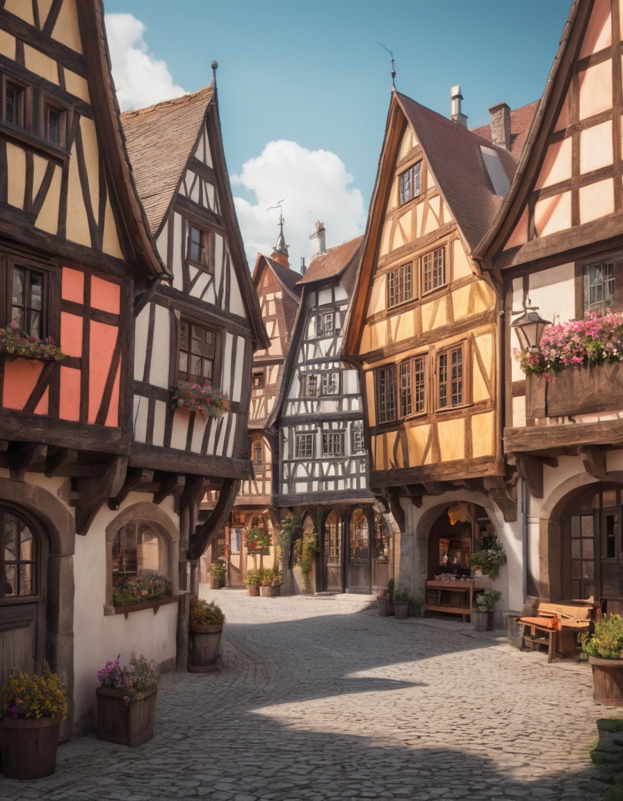 european, village, half-timbered buildings, charming, colorful