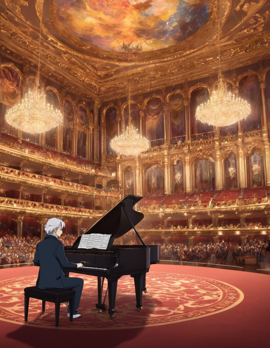 beethoven, composer, music, grand, ornate, music hall, anime