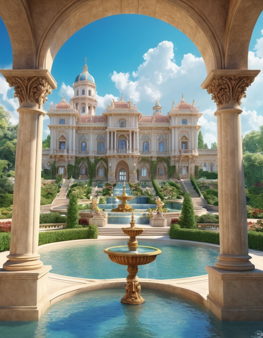 renaissance, palace, gardens, fountains, architecture, luxury, opulence