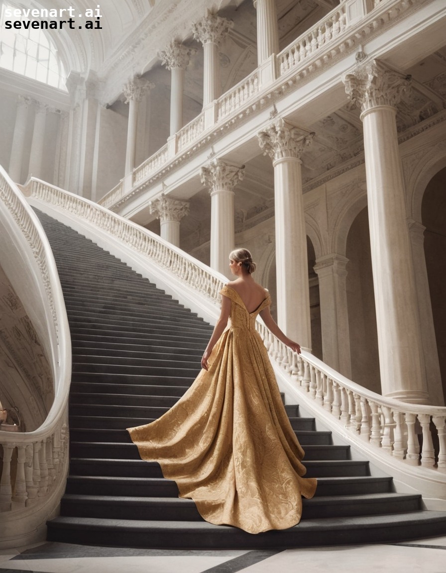 fashion, elegance, evening gown, confidence, staircase, woman