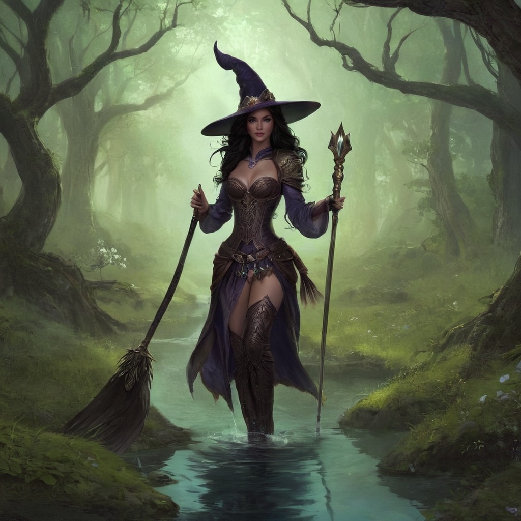 magic, forest, witch, sorceress, dreamup, digitalart, fantasyart, horror, fog, swamp, dailychallenge, ai_art