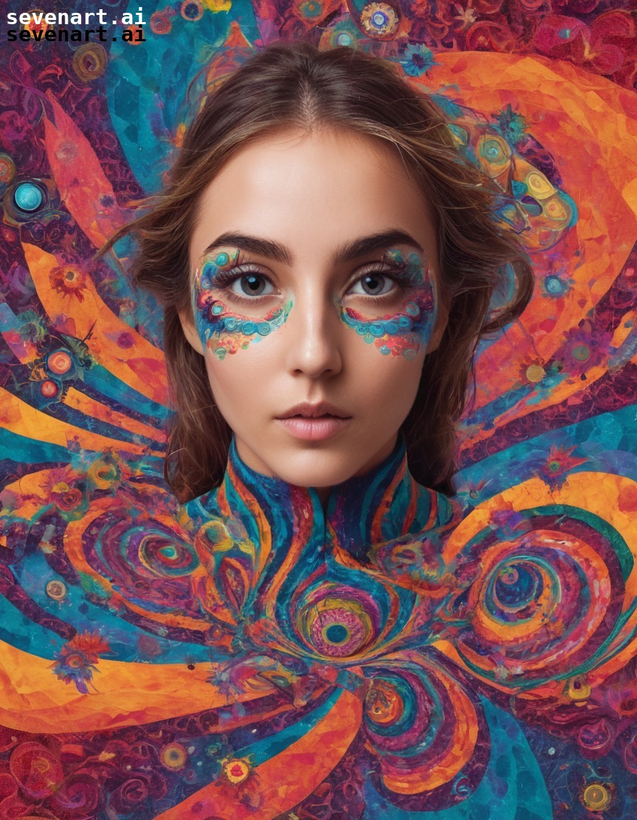 surreal, kaleidoscope, portrait, colorful, patterns, hallucination