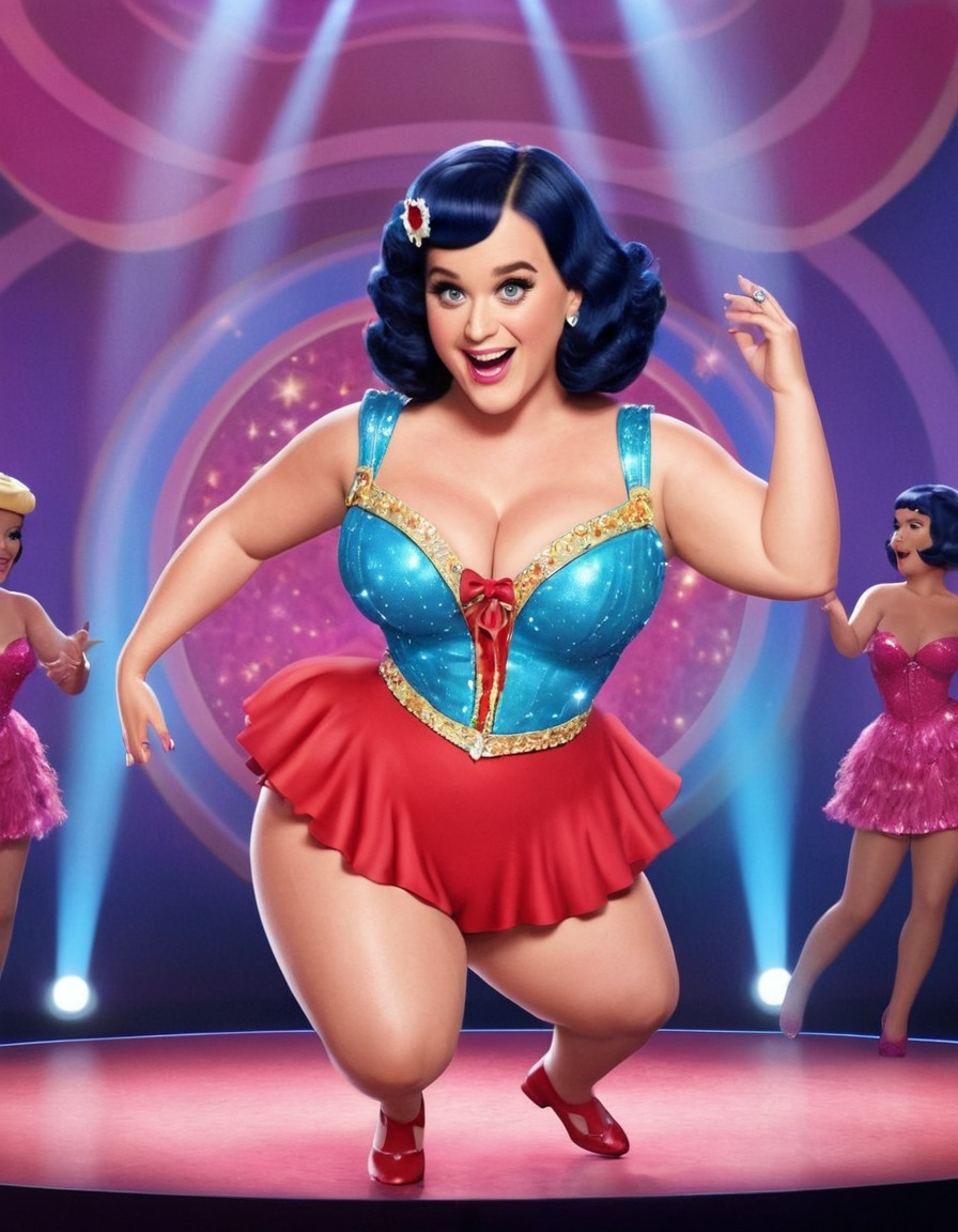 cartoon, illustration, katy perry, dancing, stage, fat