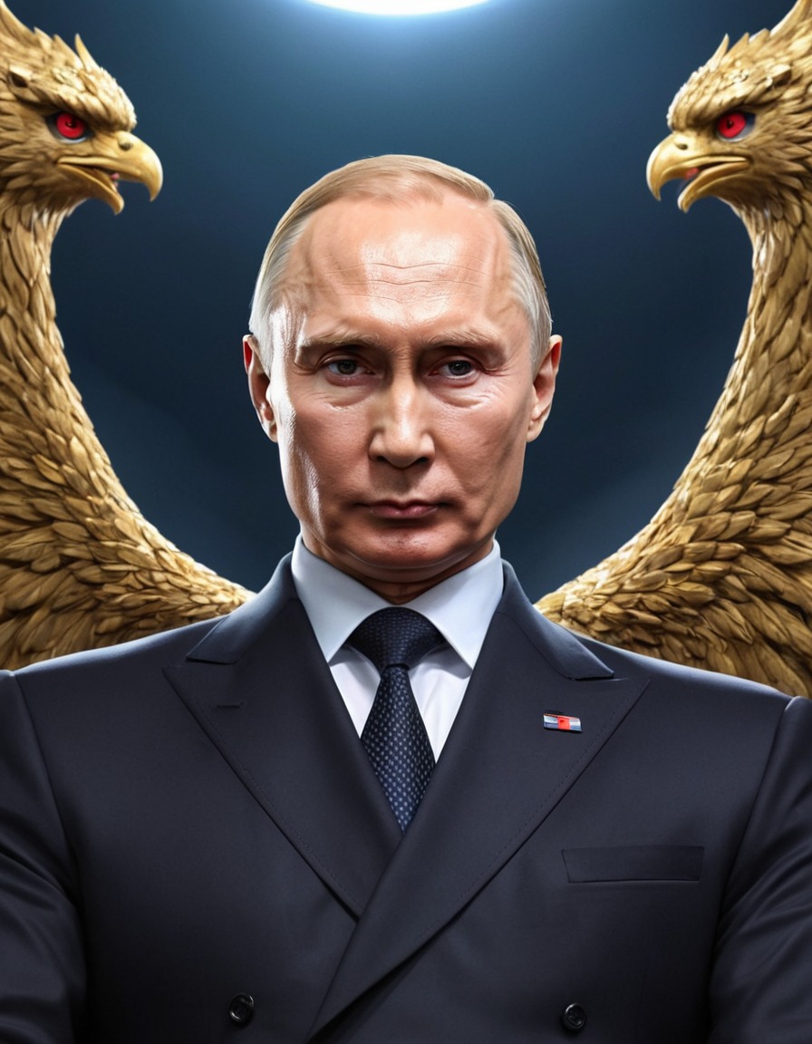 vladimir putin, anime, villain, imposing stance, intense gaze, politics