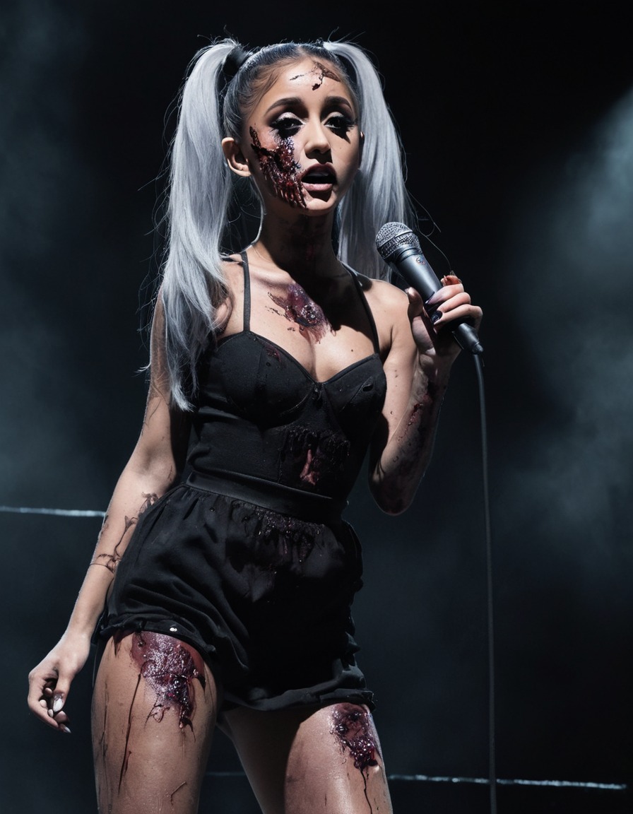 ariana grande, zombie, horror, performance, music, pop, dark stage, celebrities