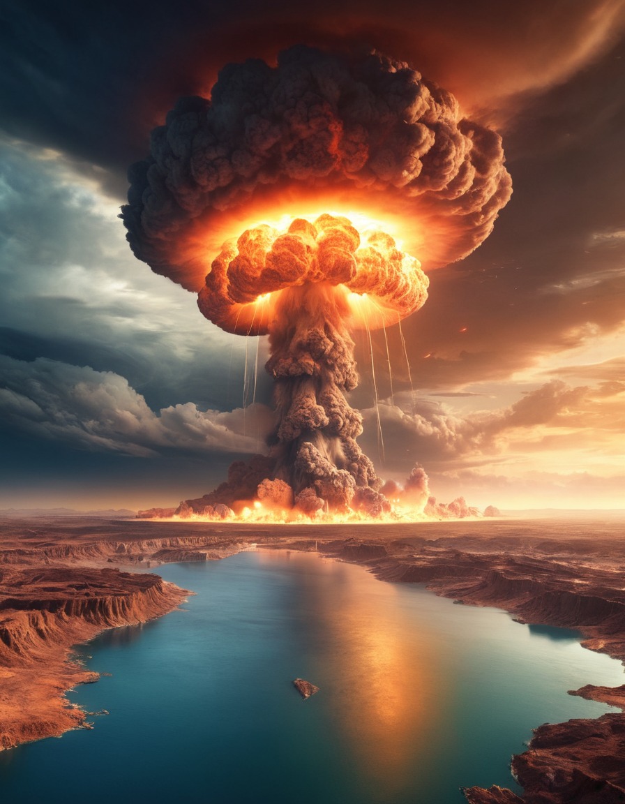 surreal, overwhelming, nuclear explosion, earth, apocalypse, nuclear, weapon, explosion